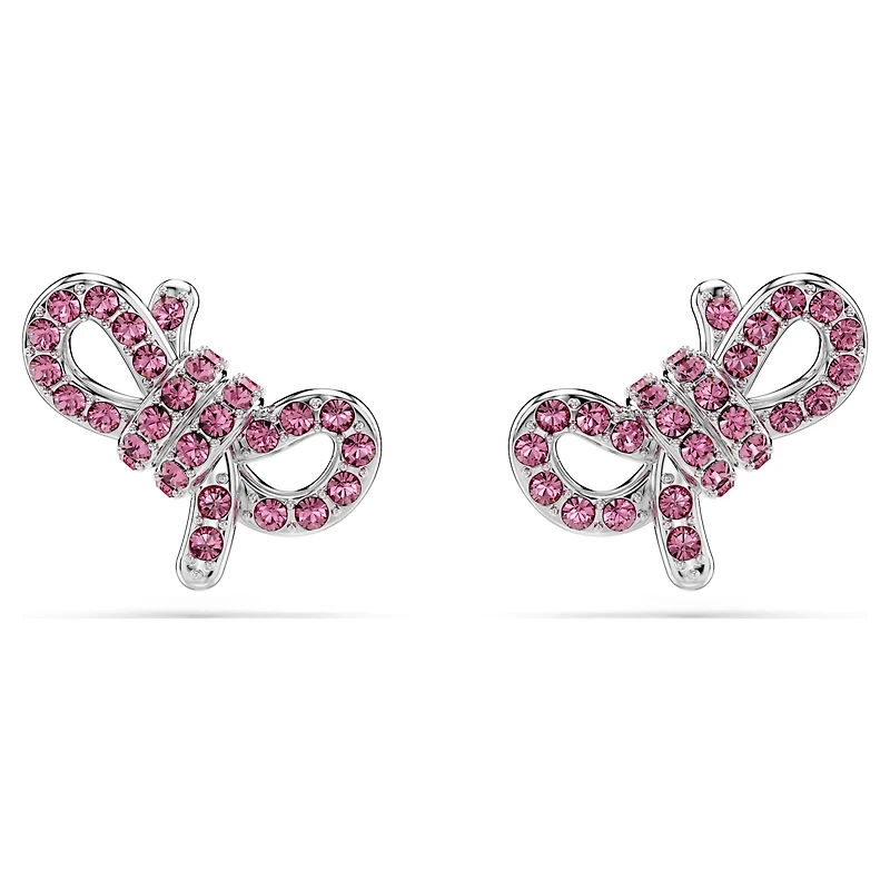 Lifelong Bow stud earrings, Bow, Pink, Rhodium plated by SWAROVSKI