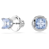 Matrix stud earrings, Square cut, Blue, Rhodium plated by SWAROVSKI