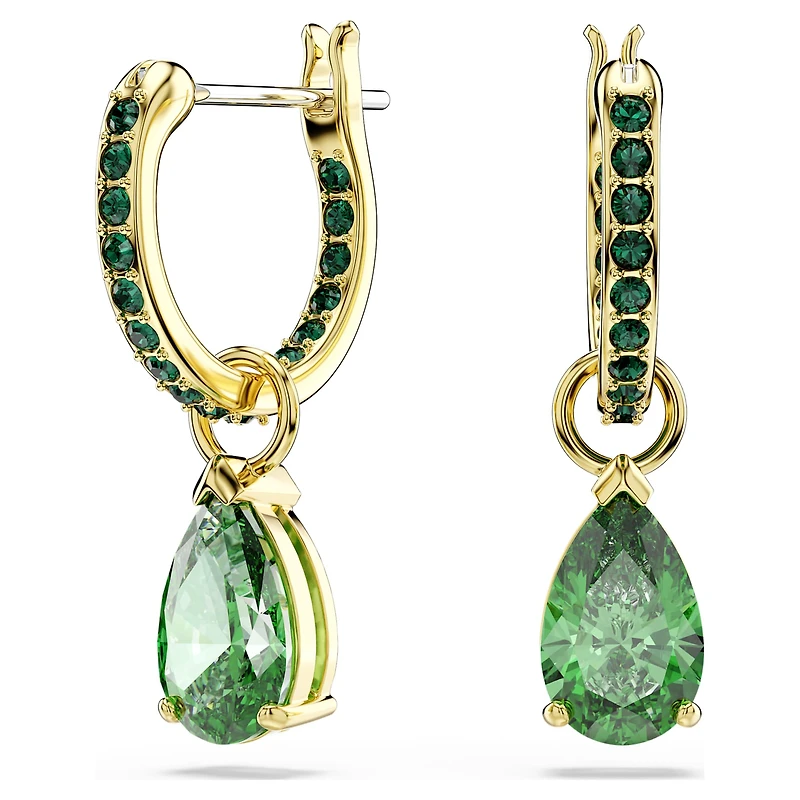 Attract drop earrings, Pear cut, Green, 18K gold finish