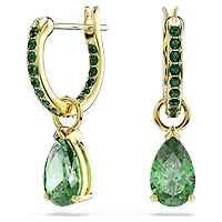 Attract drop earrings, Pear cut, Green, 18K gold finish
