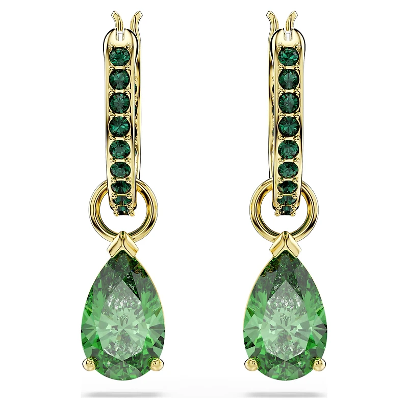 Attract drop earrings, Pear cut, Green, 18K gold finish