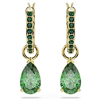 Attract drop earrings, Pear cut, Green, 18K gold finish