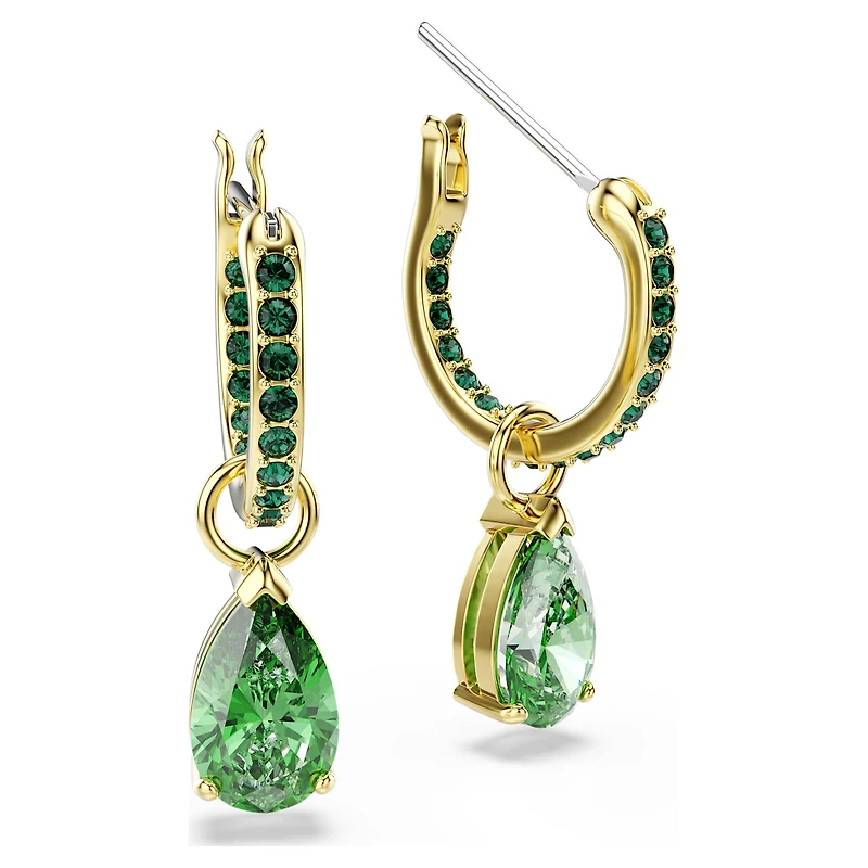 Attract drop earrings, Pear cut, Green, 18K gold finish