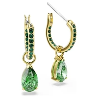 Attract drop earrings, Pear cut, Green, 18K gold finish
