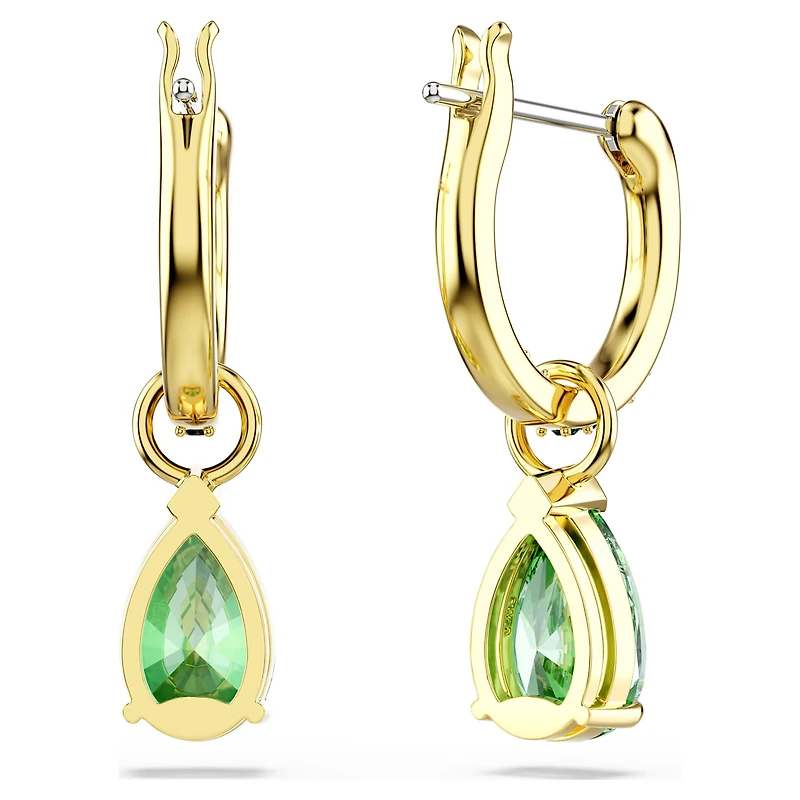 Attract drop earrings, Pear cut, Green, 18K gold finish