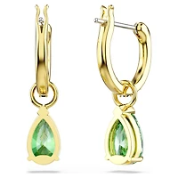 Attract drop earrings, Pear cut, Green, 18K gold finish
