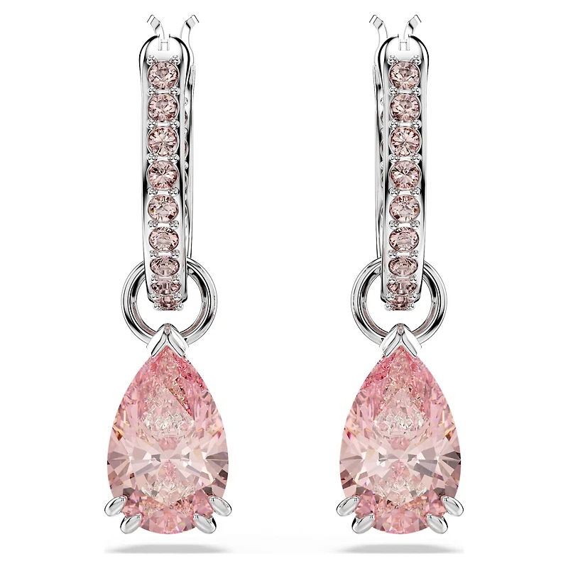 Attract drop earrings, Pear cut, Pink, Rhodium plated by SWAROVSKI