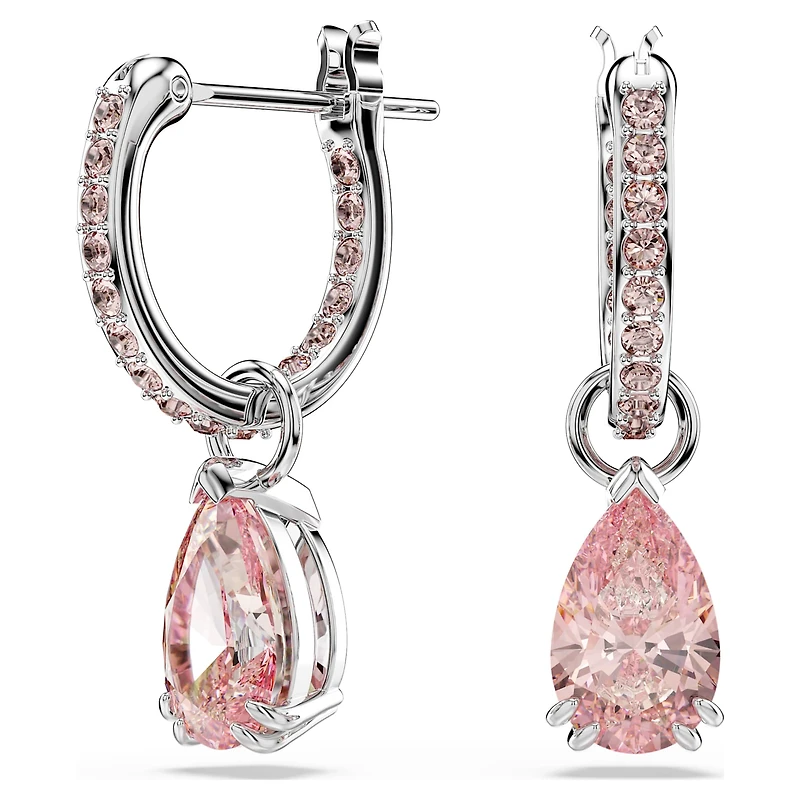 Attract drop earrings, Pear cut, Pink, Rhodium plated by SWAROVSKI