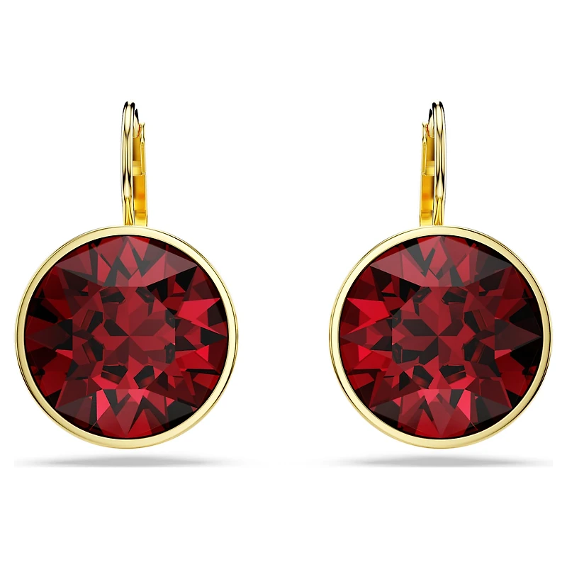 Bella drop earrings, Round cut, Red, Gold-tone plated by SWAROVSKI