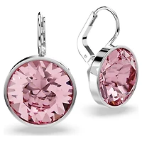 Bella drop earrings, Round cut, Pink, Rhodium plated by SWAROVSKI