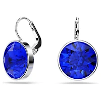 Bella drop earrings, Round cut, Blue, Rhodium plated by SWAROVSKI