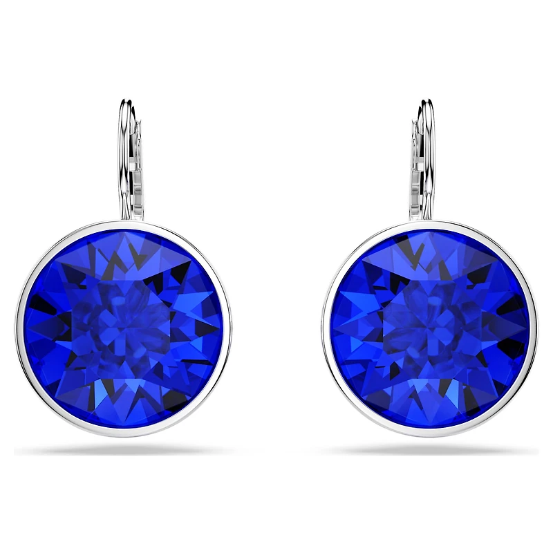 Bella drop earrings, Round cut, Blue, Rhodium plated by SWAROVSKI
