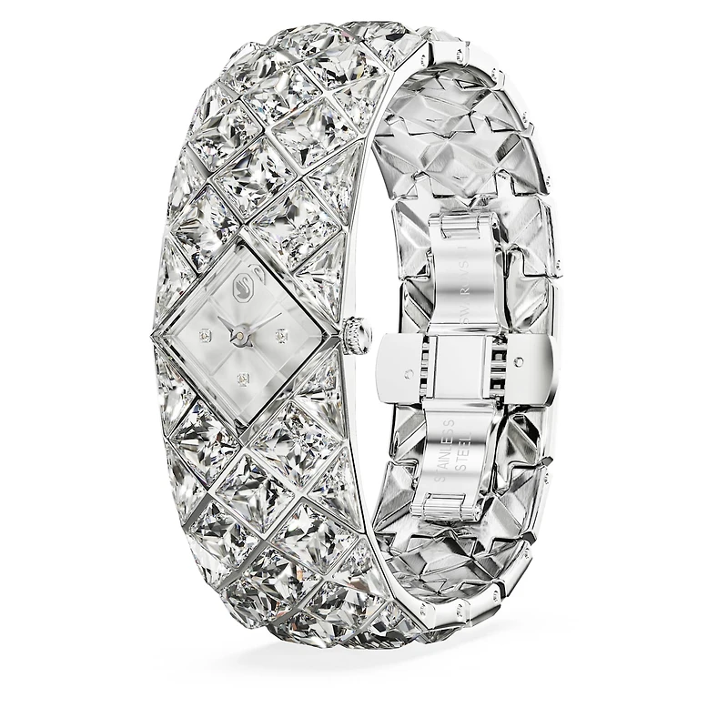 Curiosa bangle watch, Crystal bracelet, Silver Tone, Stainless steel by SWAROVSKI