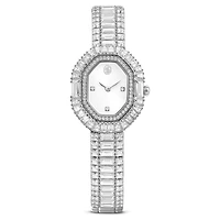 Matrix octagon watch, Baguette cut, Metal bracelet, Silver tone, Stainless steel by SWAROVSKI