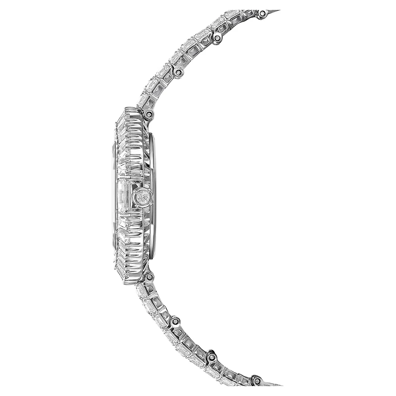 Matrix octagon watch, Baguette cut, Metal bracelet, Silver tone, Stainless steel by SWAROVSKI