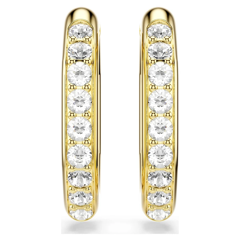Dextera hoop earrings, Octagon shape, Round cut, Medium, White, 18K gold finish