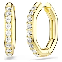 Dextera hoop earrings, Octagon shape, Round cut, Medium, White, Gold-tone plated by SWAROVSKI