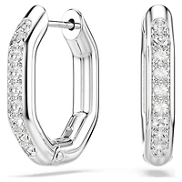 Dextera hoop earrings, Octagon shape, Round cut, White, Rhodium plated by SWAROVSKI