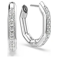 Dextera hoop earrings, Octagon shape, Round cut, White, Rhodium plated by SWAROVSKI