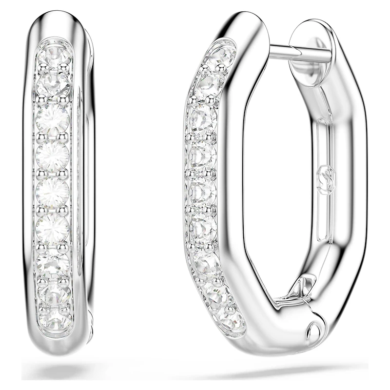 Dextera hoop earrings, Octagon shape, Round cut, White, Rhodium plated by SWAROVSKI