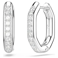 Dextera hoop earrings, Octagon shape, Round cut, White, Rhodium plated by SWAROVSKI