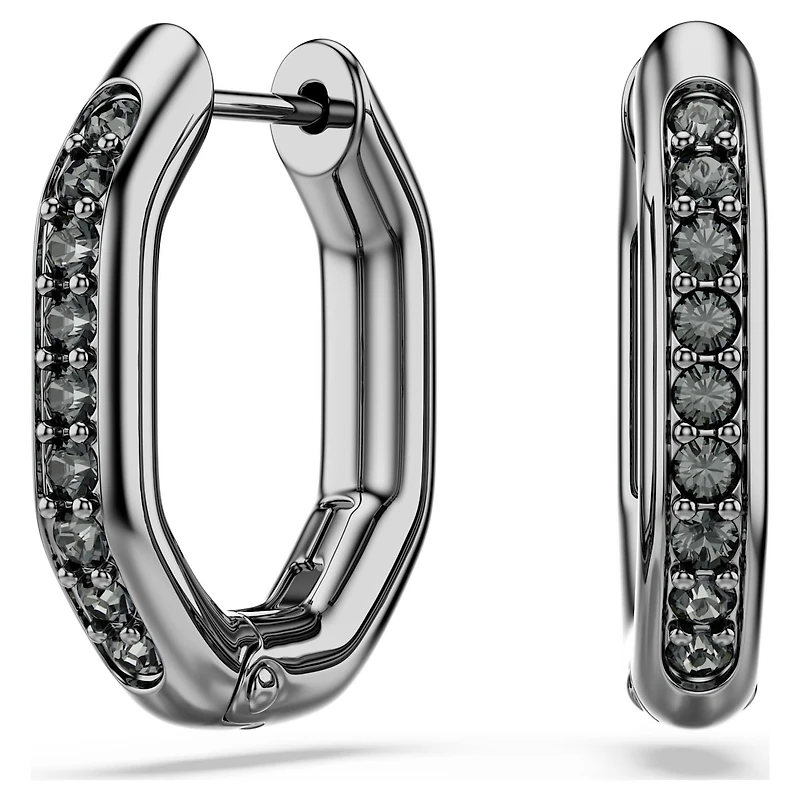 Dextera hoop earrings, Octagon shape, Round cut, Black, Ruthenium plated by SWAROVSKI