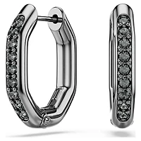 Dextera hoop earrings, Octagon shape, Round cut, Black, Ruthenium plated by SWAROVSKI
