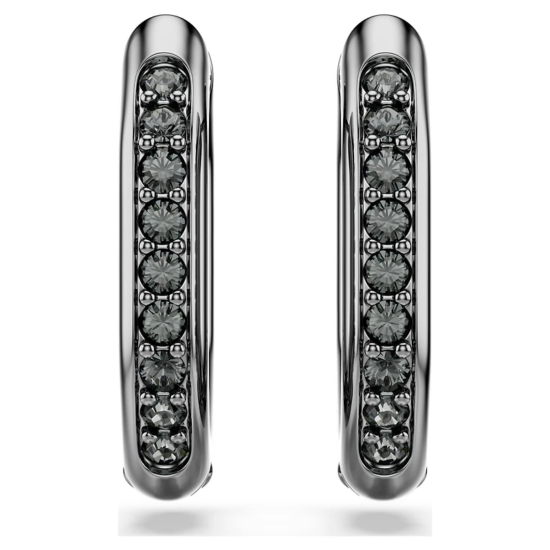 Dextera hoop earrings, Octagon shape, Round cut, Black, Ruthenium plated by SWAROVSKI