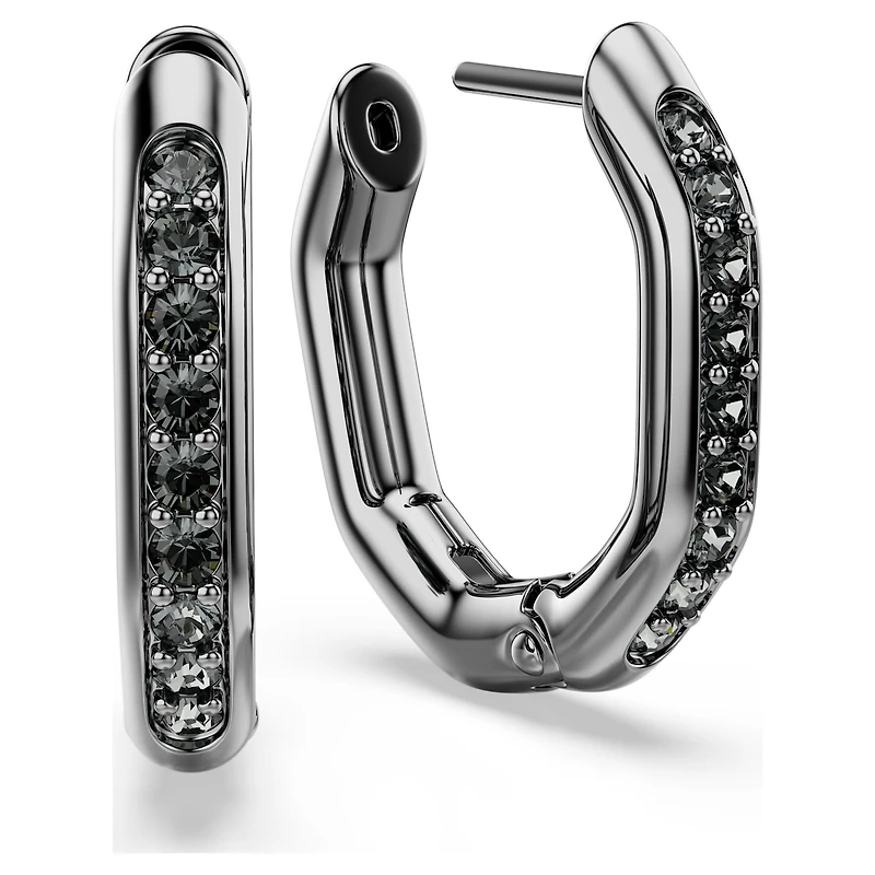 Dextera hoop earrings, Octagon shape, Round cut, Black, Ruthenium plated by SWAROVSKI