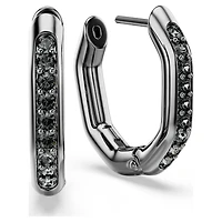 Dextera hoop earrings, Octagon shape, Round cut, Black, Ruthenium plated by SWAROVSKI