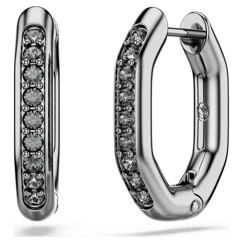 Dextera hoop earrings, Octagon shape, Round cut, Black, Ruthenium plated by SWAROVSKI