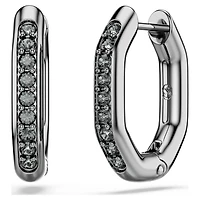 Dextera hoop earrings, Octagon shape, Round cut, Black, Ruthenium plated by SWAROVSKI