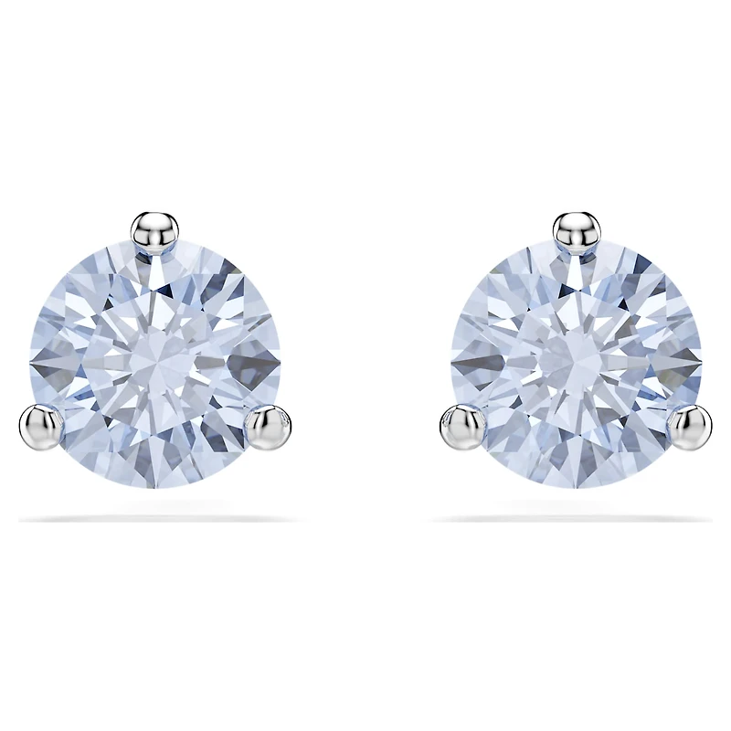 Solitaire stud earrings, Round cut, Blue, Rhodium plated by SWAROVSKI