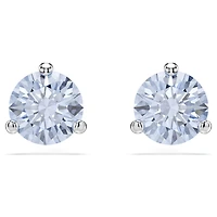 Solitaire stud earrings, Round cut, Blue, Rhodium plated by SWAROVSKI
