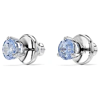 Solitaire stud earrings, Round cut, Blue, Rhodium plated by SWAROVSKI