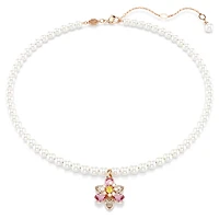 Idyllia pendant, Crystal pearl, Mixed cuts, Flower, Multicoloured, 18K rose gold finish