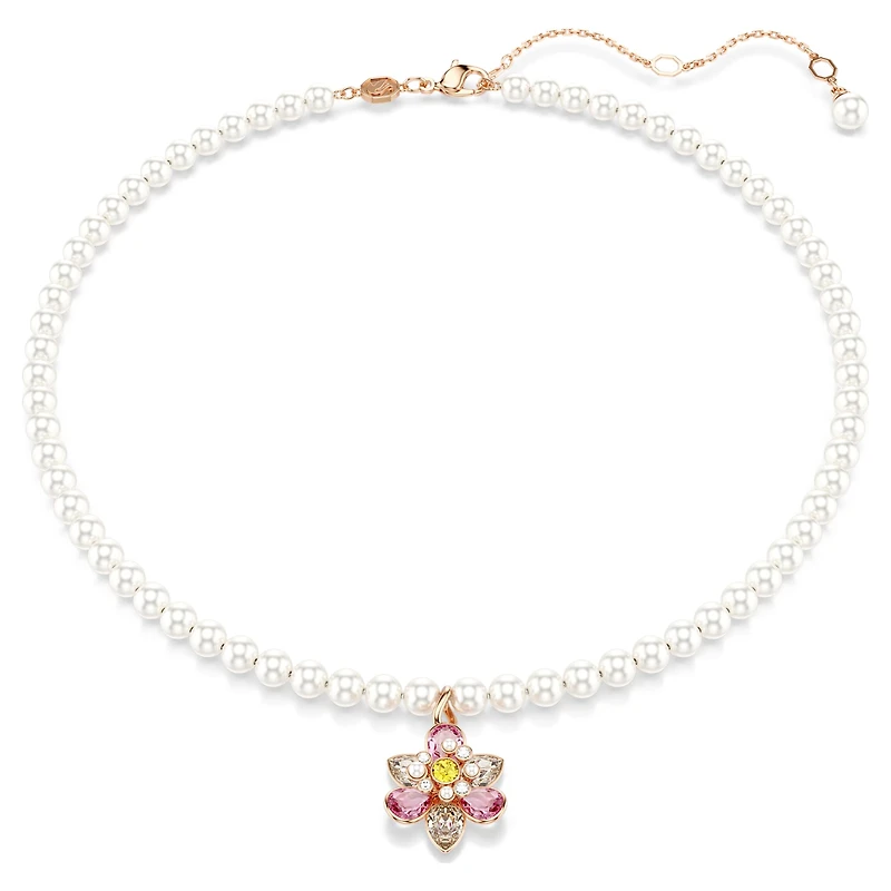 Idyllia pendant, Crystal pearl, Mixed cuts, Flower, Multicoloured, Rose gold-tone plated