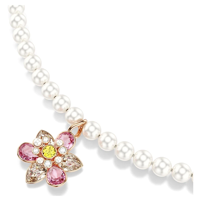 Idyllia pendant, Crystal pearl, Mixed cuts, Flower, Multicoloured, 18K rose gold finish