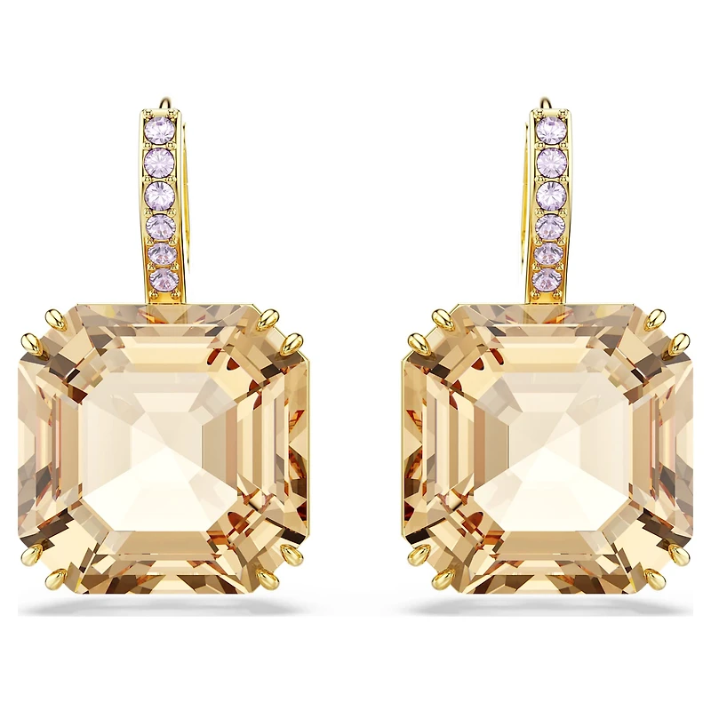 Millenia drop earrings, Mixed cuts, Caramel, 18K gold finish