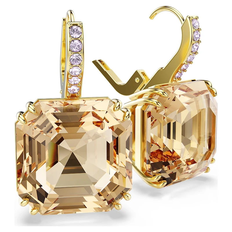 Millenia drop earrings, Mixed cuts, Caramel, 18K gold finish
