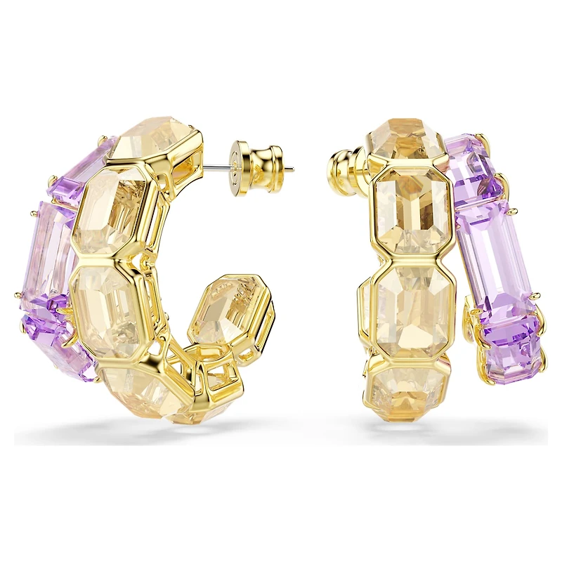 Millenia hoop earrings, Mixed cuts, Multicoloured, 18K gold finish