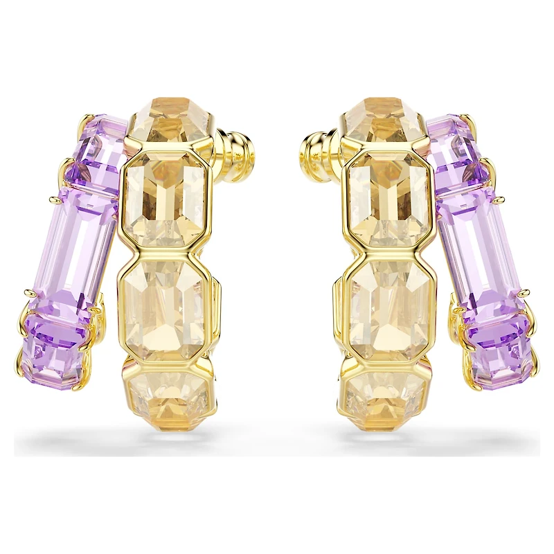 Millenia hoop earrings, Mixed cuts, Multicoloured, 18K gold finish