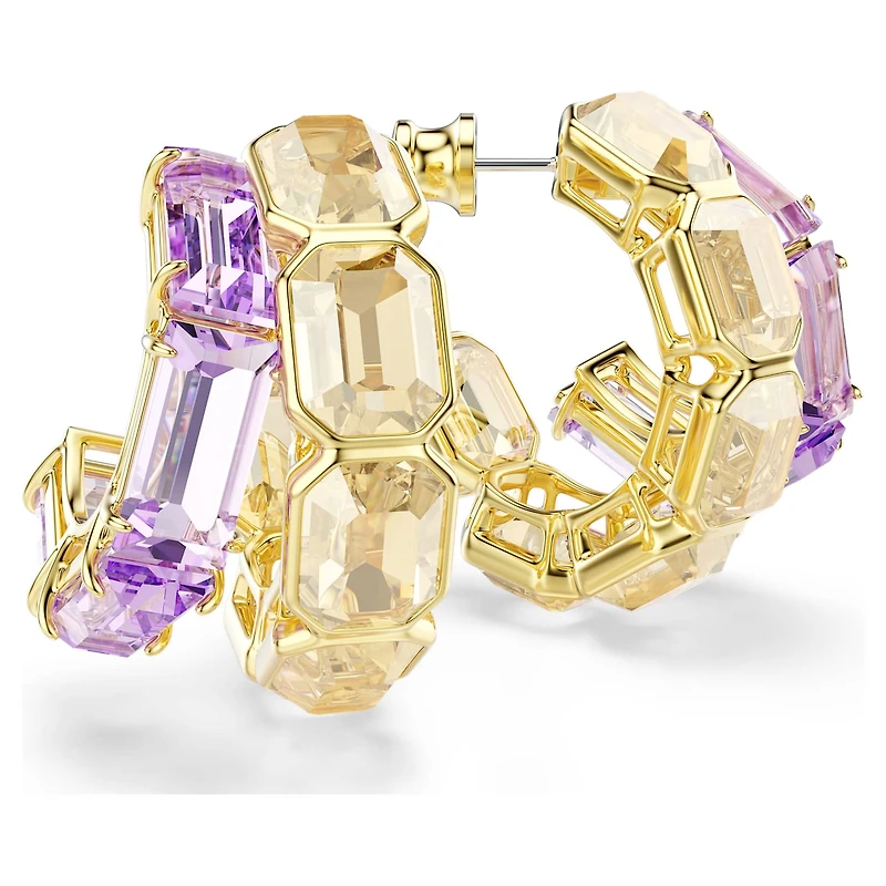 Millenia hoop earrings, Mixed cuts, Multicoloured, 18K gold finish