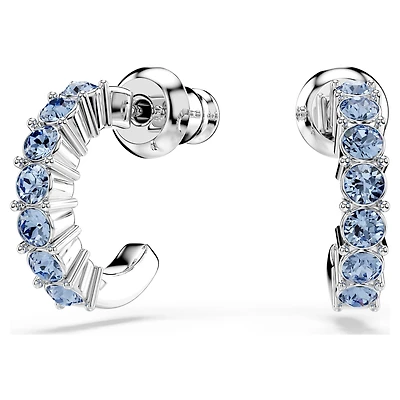 Mini Hoop earrings, Round cut, Blue, Rhodium plated