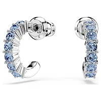 Mini Hoop earrings, Round cut, Blue, Rhodium plated by SWAROVSKI