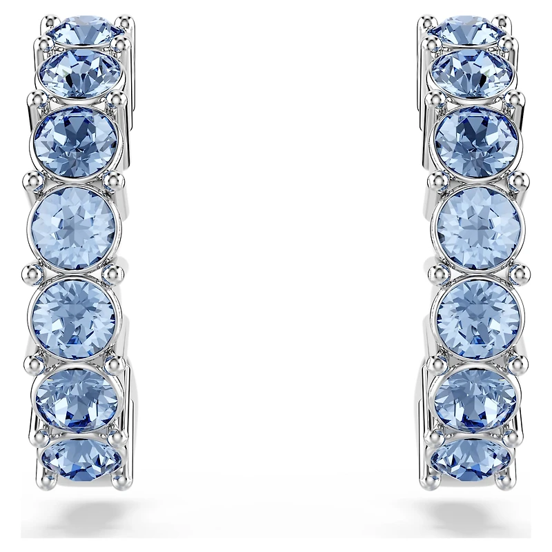 Mini Hoop earrings, Round cut, Blue, Rhodium plated by SWAROVSKI