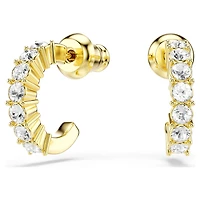 Mini Hoop earrings, Round cut, White, 18K gold finish