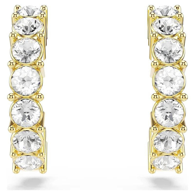 Mini Hoop earrings, Round cut, White, 18K gold finish