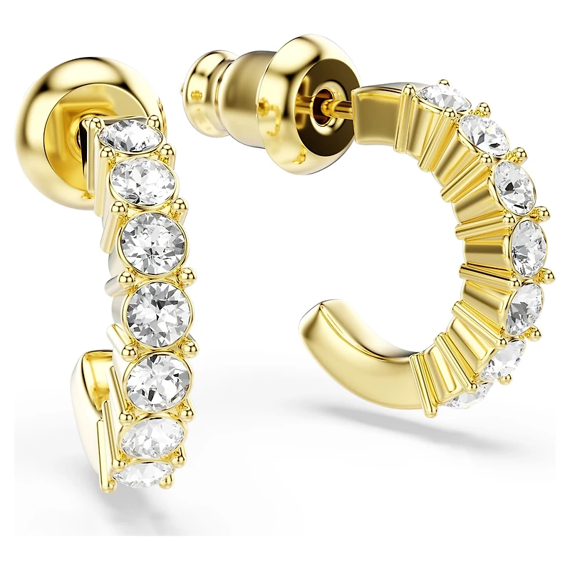 Mini Hoop earrings, Round cut, White, 18K gold finish