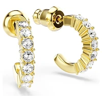 Mini Hoop earrings, Round cut, White, 18K gold finish